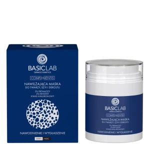 BASICLAB DERMOCOSMETICS COMPLEMENTIS Nawilżająca maska do twarzy, szyi i dekoltu, 5% Trehalozy, 2% Ektoiny, Kwas hialuronowy, Nawodnienie i Wygładzenie - 50 ml