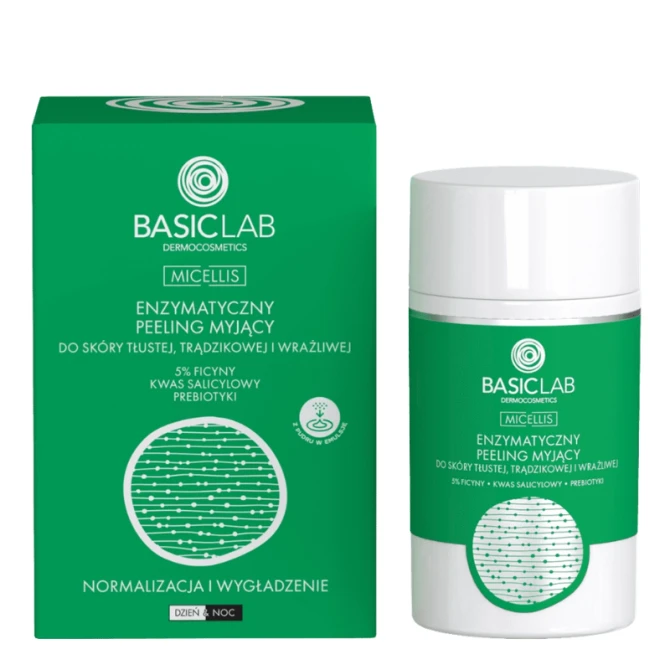 BASICLAB Enzymatyczny peeling myjący do skóry tłustej, trądzikowej i wrażliwej - 35 ml