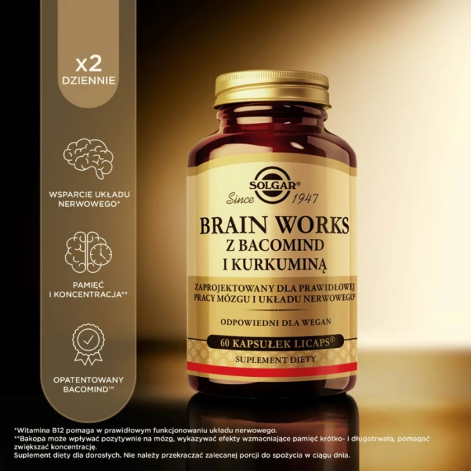 SOLGAR Brain Works z Bacomind i Kurkuminą - 60 kapsułek