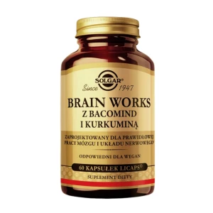 SOLGAR BRAIN WORKS z BacoMind® i Kurkuminą Wspiera pracę mózgu i układu nerwowego, poprawia koncentrację,  zmniejsza zmęczenie 60 kapsułek