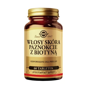SOLGAR WŁOSY SKÓRA PAZNOKCIE +BIOTYNA Dla osób osłabionych w wyniku stresu lub choroby 60 tabletek