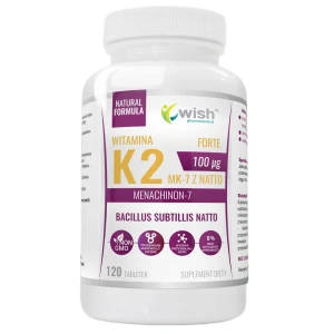 WISH Pharmaceutical Witamina K2 100µg MK-7 z Natto Natural Vitamin suplement diety 120 tabletek