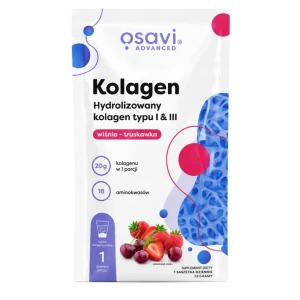 Osavi Kolagen Hydrolizowany typu I &amp; III suplement diety Wiśnia i Truskawka 22g