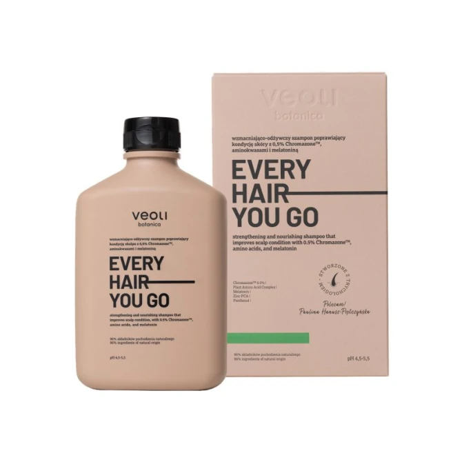 VEOLI BOTANICA EVERY HAIR YOU GO Wzmacniająco-odżywczy szampon poprawiający kondycję skalpu z 0,5% Chromazone™, aminokwasami i melatoniną 300ml