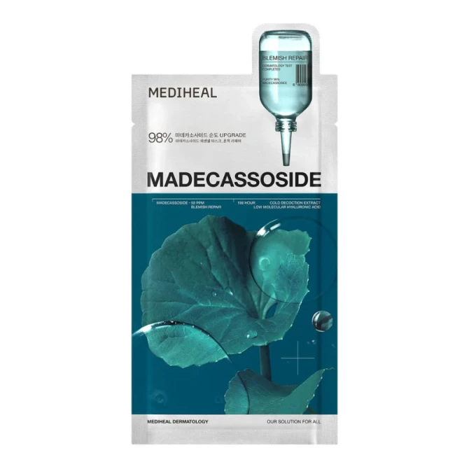 MEDIHEAL MADECASSOSIDE ESSENTIAL MASK BLEMISH REPAIR Regenerująco-łagodząca maska do twarzy z madekasozydem 24 ml