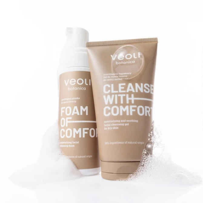 VEOLI BOTANICA CLEANSE WITH COMFORT – Nawilżająco-łagodzący żel do mycia twarzy do skóry suchej 150 ml