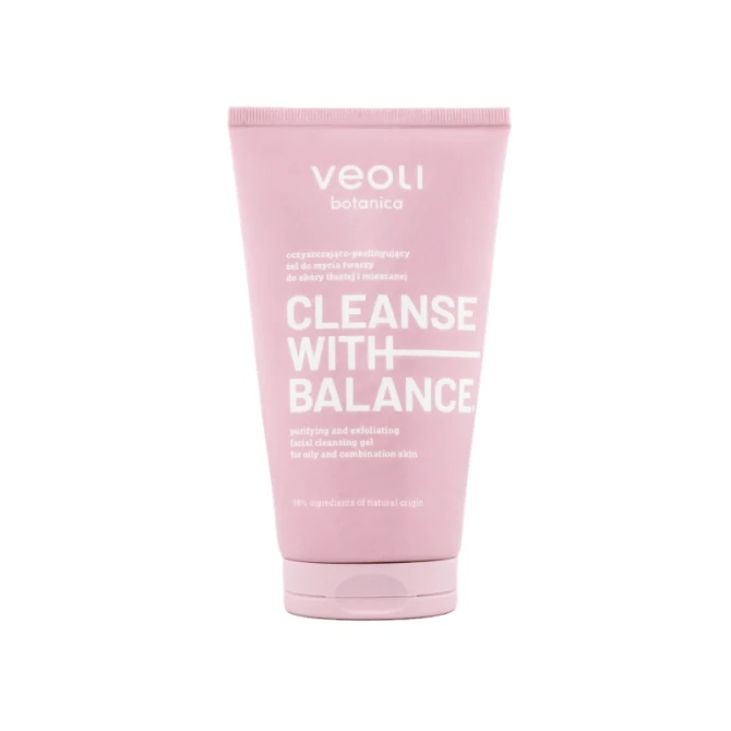 VEOLI BOTANICA CLEANSE WITH BALANCE – Oczyszczająco-peelingujący żel do mycia twarzy do skóry tłustej i mieszanej 150 ml