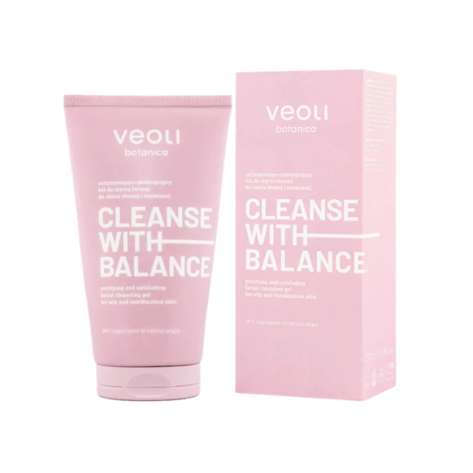 VEOLI BOTANICA CLEANSE WITH BALANCE – Oczyszczająco-peelingujący żel do mycia twarzy do skóry tłustej i mieszanej 150 ml