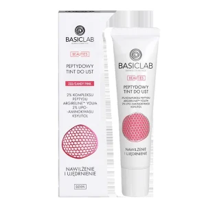BASICLAB Beauties peptydowy tint do ust, 2% kompleksu peptydu argireline youth, 2% lipo-aminokwasu, ksylitol, 210/candy pink 15 ml