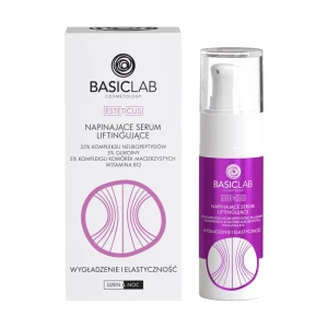BASICLAB Esteticus Napinające serum liftingujące, 25% kompleksu neuropeptydów, 5% glikoiny, 5% kompleksu komórek macierzystych,  witamina b12, wygładzenie i elastyczność 30 ml
