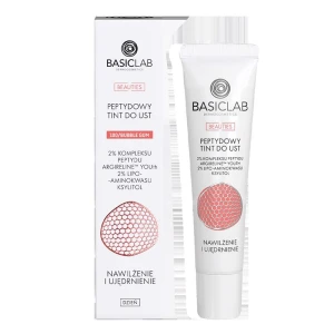 BASICLAB Beauties peptydowy tint do ust, 2% kompleksu peptydu argireline youth, 2% lipo-aminokwasu, ksylitol, 100/bubblegum 15 ml