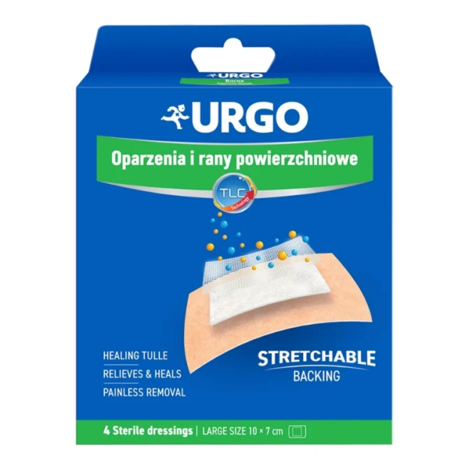URGO Oparzenia i rany powierzchniowe, plastry opatrunkowe 7x10cm 4 szt.