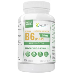 WISH Pharmaceutical Witamina B6 (P-5-P) 50mg Koenzymatyczna + L-Leucyna + Prebiotyk suplement diety 120 kapsułek