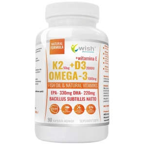 WISH Pharmaceutical Witamina K2 50ug + D3 2000IU + Omega-3 1000mg suplement diety 90 kapsułek miękkich