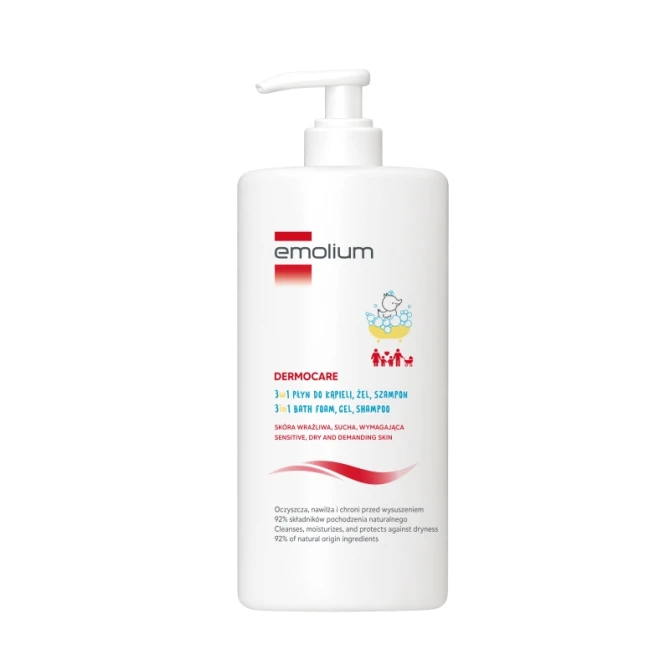 EMOLIUM DERMOCARE 3w1 Płyn do kąpieli, Żel do mycia, Szampon - 750 ml