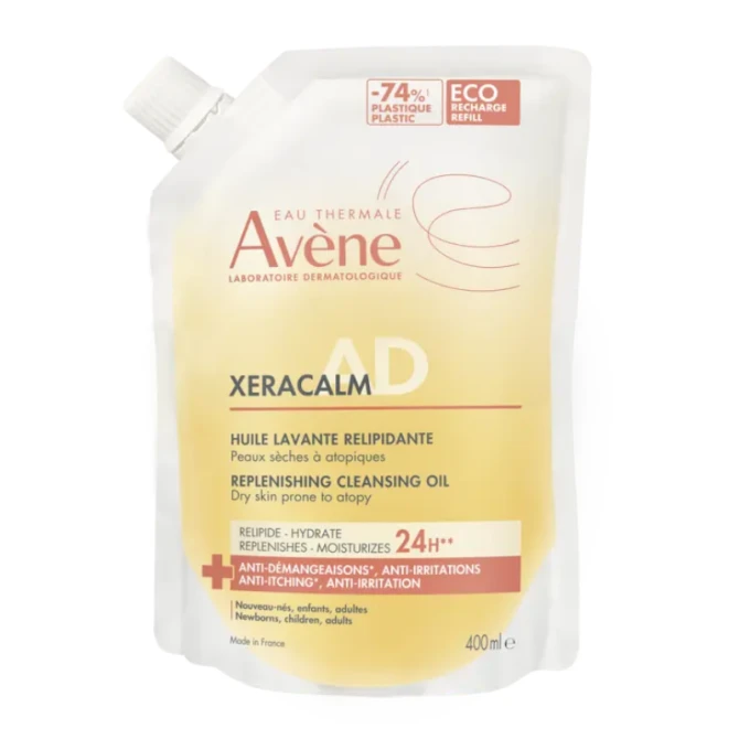 AVENE XeraCalm A.D Olejek oczyszczający uzupełniający lipidy do skóry suchej i skłonnej do atopii, Refill - 400 ml