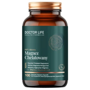 Doctor Life Magnez Chelatowany 100% aktywny + witamina B6 P-5-P suplement diety 100 kapsułek