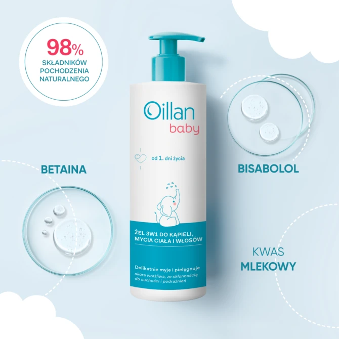 OILLAN Baby Żel 3w1 do kąpieli, mycia ciała i włosów - 400 ml