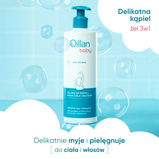 OILLAN Baby Żel 3w1 do kąpieli, mycia ciała i włosów - 400 ml