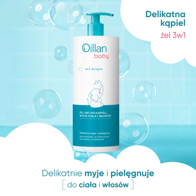 OILLAN Baby Żel 3w1 do kąpieli, mycia ciała i włosów - 750 ml