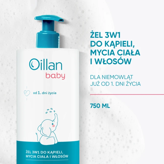 OILLAN Baby Żel 3w1 do kąpieli, mycia ciała i włosów - 750 ml