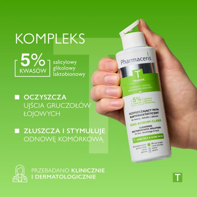 PHARMACERIS T SEBO-ACIDUM-CLARIS Oczyszczający płyn bakteriostatyczny - 190ml