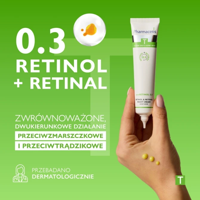 PHARMACERIS T pureRETINOL 0.3 Krem Z Retinolem Na Trądzik Wieku Dorosłego - 40 ml