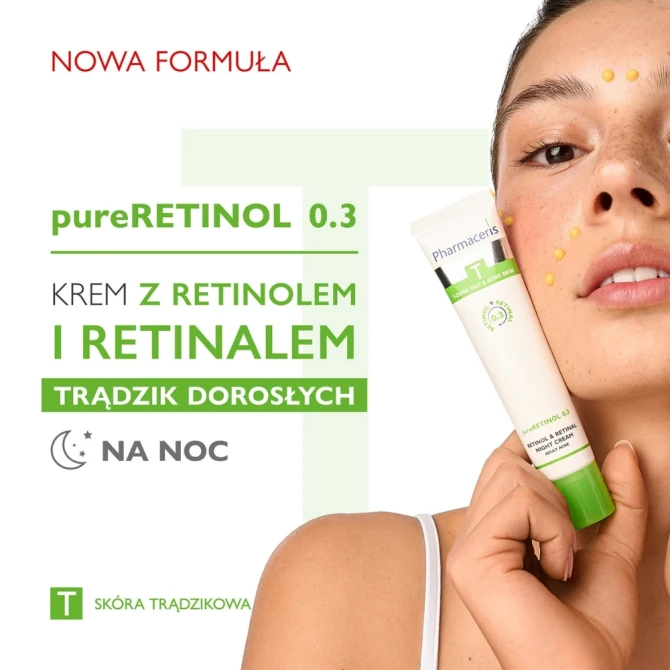 PHARMACERIS T pureRETINOL 0.3 Krem Z Retinolem Na Trądzik Wieku Dorosłego - 40 ml