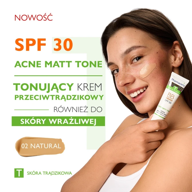 PHARMCAERIS T ACNE MATT TONE Tonujący krem przeciwtrądzikowy BB 02 Natural SPF30 - 30ml