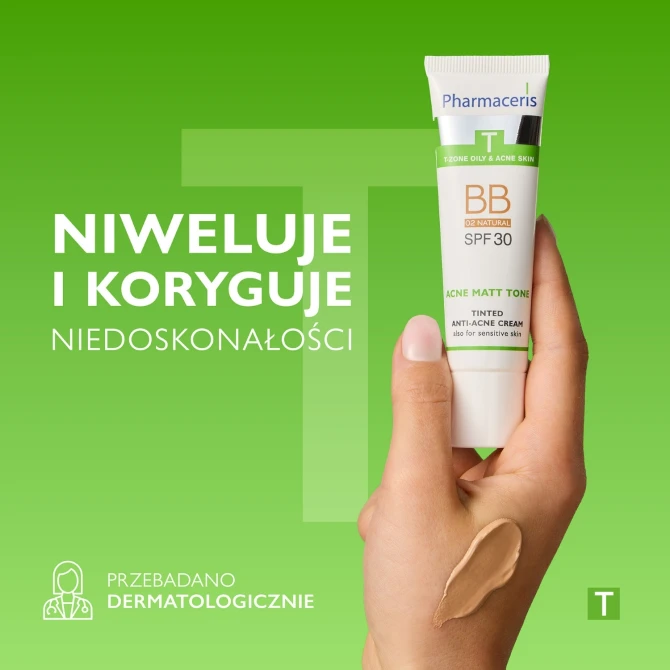 PHARMCAERIS T ACNE MATT TONE Tonujący krem przeciwtrądzikowy BB 02 Natural SPF30 - 30ml