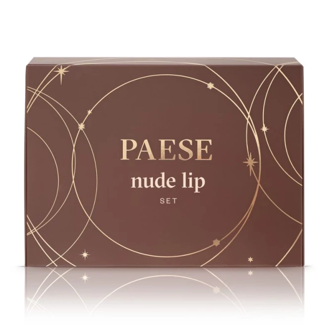PAESE Zestaw Świąteczny Nude Lip Set - Kremowa konturówka do ust 03 Honey Mood 0,6g + Błyszczyk do ust 14 Caramel Mousse 4,5ml