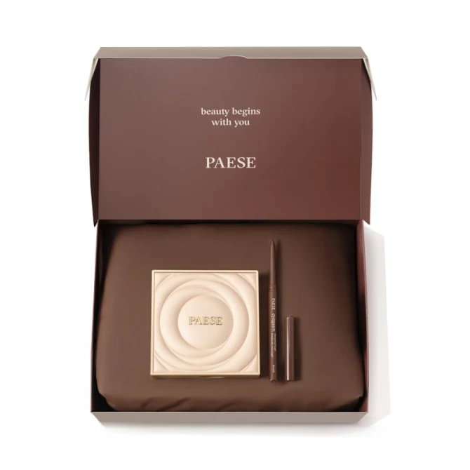 PAESE Zestaw Świąteczny BROWNIE EYES SET Selfglow paleta cieni Nude 12,5g + Kredka do oczu Eyegasm Kajal Brown 0,35g