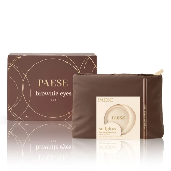 PAESE Zestaw Świąteczny BROWNIE EYES SET Selfglow paleta cieni Nude 12,5g + Kredka do oczu Eyegasm Kajal Brown 0,35g5902627631825_BROWNIE EYES SET_1.jpg