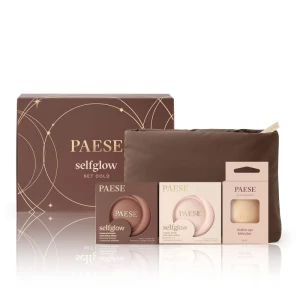 PAESE Zestaw Świąteczny SELFGLOW SET COLD Kremowy bronzer z matowym efektem 02 Velvet Sand 8g + Kremowy róż z matowym efektem 03 Rose Veil 8g + Gąbka do makijażu 1 szt.