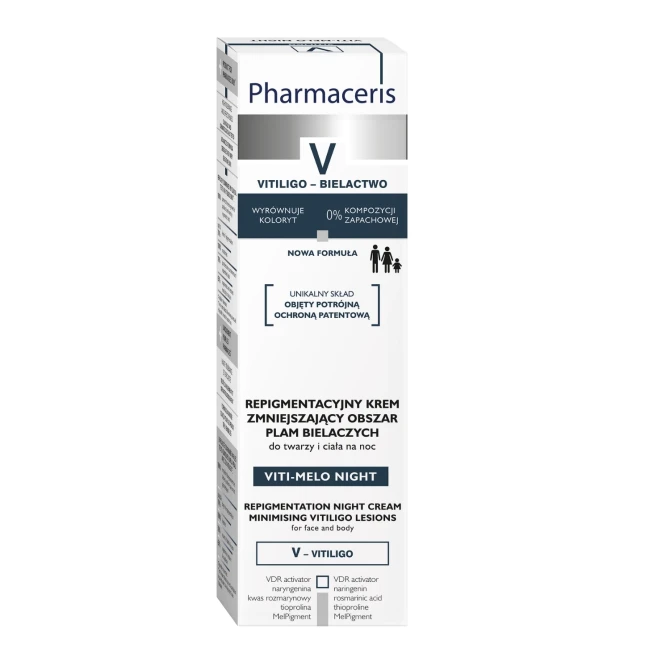 PHARMACERIS VITI-MELO NIGHT Repigmentacyjny krem - 40mlzmniejszający obszar plam bielaczych do twarzy i ciała na noc