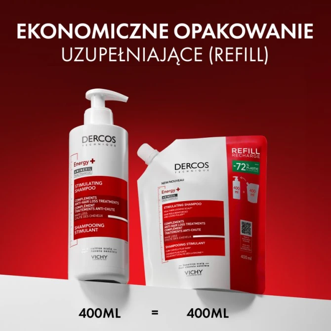 VICHY DERCOS Energy+ Szampon Wzmacniający Włosy - Uzupełnienie (Refill) - 400ml