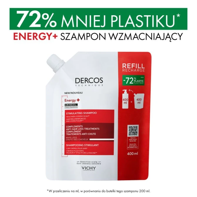 VICHY DERCOS Energy+ Szampon Wzmacniający Włosy - Uzupełnienie (Refill) - 400ml