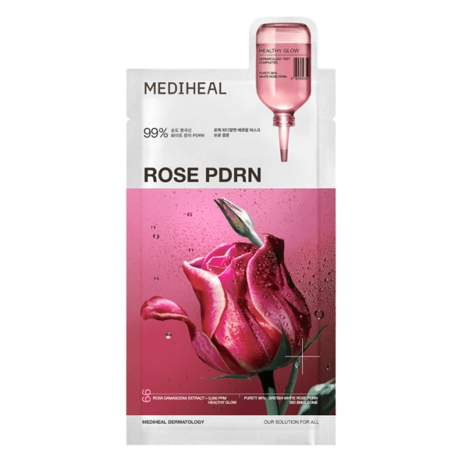 MEDIHEAL ROSE PDRN ESSENTIAL MASK HEALTHY GLOW Zwężająca pory maska z ekstraktem z róży damasceńskiej 24 ml