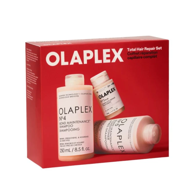 OLAPLEX Total Hair Repair Set No.4 Bond Maintenance Shampoo 250 ml + No.5 Bond Maintenance Conditioner 250 ml + No.3 Hair Perfector 50 ml, Kompleksowy zestaw pielęgnacyjny dla włosów wymagających odbudowy