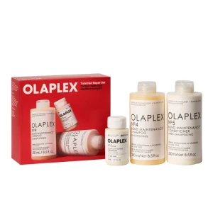 OLAPLEX Total Hair Repair Set No.4 Bond Maintenance Shampoo 250 ml + No.5 Bond Maintenance Conditioner 250 ml + No.3 Hair Perfector 50 ml, Kompleksowy zestaw pielęgnacyjny dla włosów wymagających odbudowy