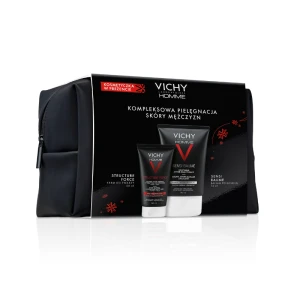 VICHY HOMME Zestaw prezentowy (wzmacniająco-kojący balsam po goleniu 75 ml + krem przeciwzmarszczkowy 50 ml) z kosmetyczką