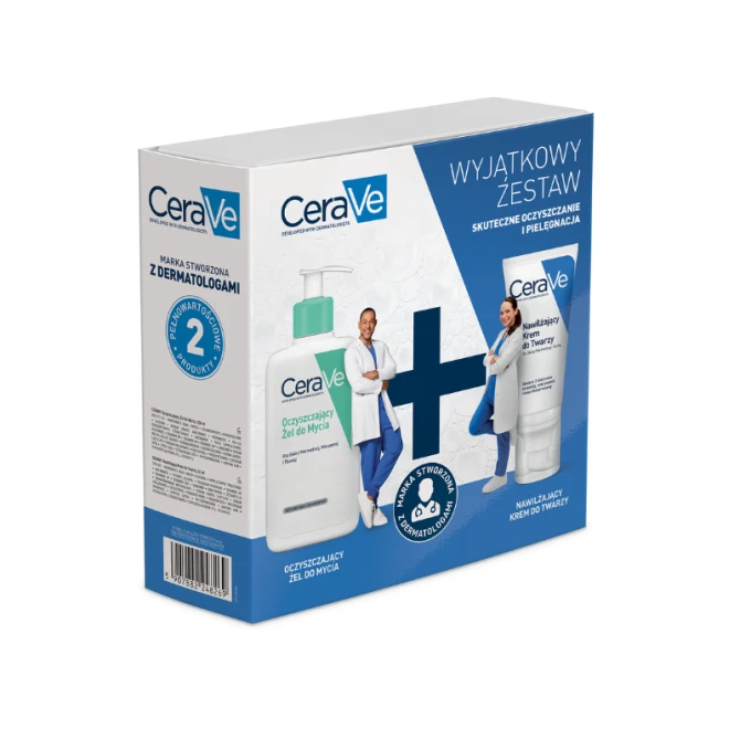 CERAVE FACE CARE Świąteczny Zestaw Prezentowy (oczyszczający żel do mycia 236 ml + nawilżający krem z ceramidami 52 ml)