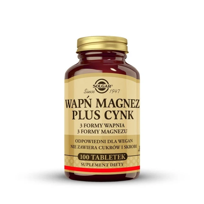 SOLGAR Wapń Magnez Cynk, Wsparcie kości, mięśni, układu nerwowego 100 tabletek