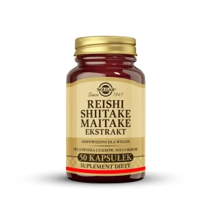 SOLGAR Ekstrakty Reishi Shiitake Maitake, Wsparcie odporności i prawidłowego poziomu cholesterolu 50 kapsułek
