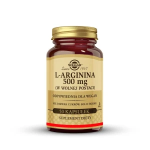 SOLGAR L-arginina 500 mg, Wspiera układ krążenia oraz prawidłowe funkcjonowanie mięśni 50 kapsułek