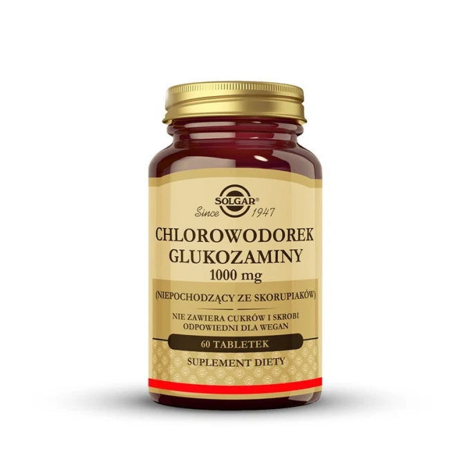 SOLGAR Chlorowodorek glukozaminy 1000 mg, Wsparcie funkcjonowania stawów 60 tabletek