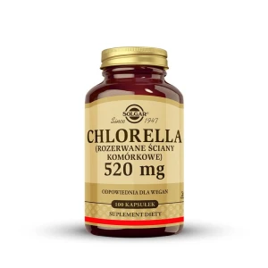 SOLGAR Chlorella 520 mg, Wsparcie układu pokarmowego, zmniejszenie uczucia zmęczenia 100 kapsułek