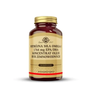 SOLGAR OMEGA 3 Potrójna Siła 1764 mg EPA/DHA, Wsparcie zdrowia serca i pracy mózgu 50 kapsułek