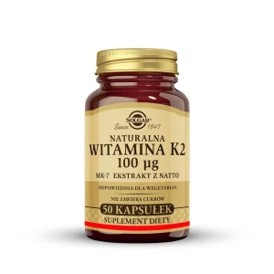 SOLGAR Naturalna witamina K2 100 mcg, Dla mocnych kości i zdrowego układu krążenia 50 kapsułek