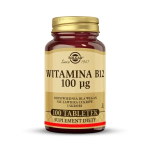 SOLGAR Naturalna Witamina B12 100 µg, Dla wsparcia układu nerwowego i redukcji zmęczenia 100 tabletek